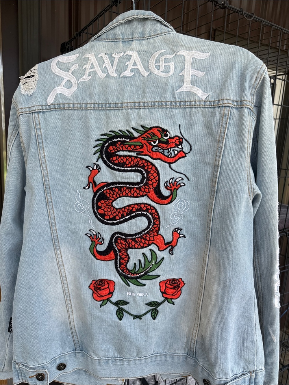 Brooklyn Cloth Light Blue Denim Jacket with Red Rose Embroidery